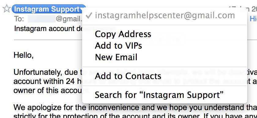 Пользователи Instagram получили письма с угрозой блокировки аккаунта